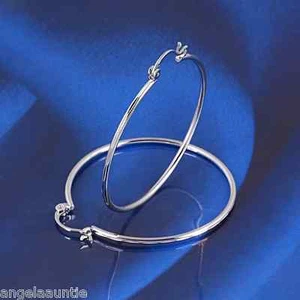 18K White Gold Filled Silver Tone Hoop Earrings (E-356) - Picture 1 of 1