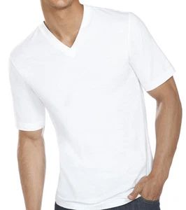 New 3-6 Pack Mens 100% Cotton Tagless V-Neck T-Shirt Undershirt Tee White S-XL - Picture 1 of 5