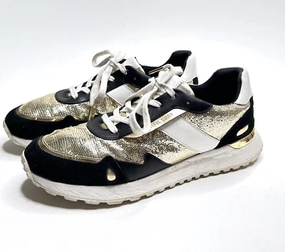 *MICHAEL KORS Monroe Entrenador Mujer Negro y Dorado Brillo Talla 9.5 Usado en Excelente Condición Foto 1 de 4