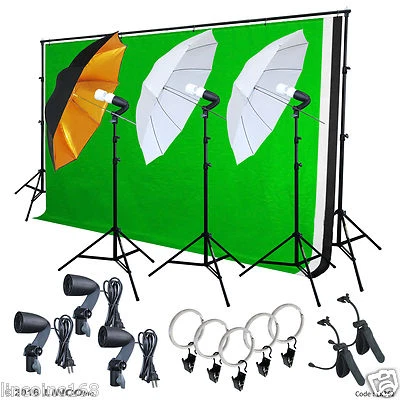 Photo Video Studio Lighting Photography 3 Backdrops Stand Muslin Photo Light Kit - Image 1 of 4