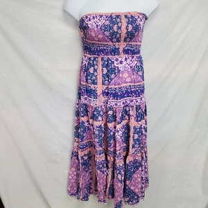 Abel The Label Dress Size M Pink Purple Floral Maxi Smocked Strapless - Picture 1 of 3