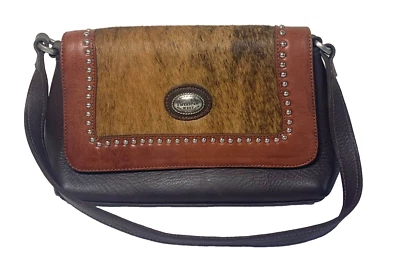 Cartera de cuero marrón American West piel de vaca asa superior tachuela bolso de mano ¡impecable! Foto 1 de 4