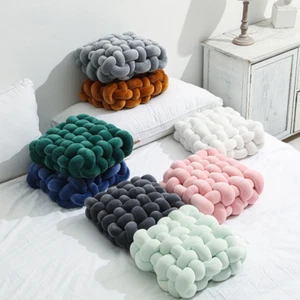 Handwoven Soft Velvet Knot Nordic Cute Solid Colour Boho Cushion Sofa Decor - Picture 1 of 15