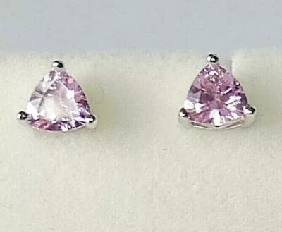 2Ct Trillion Cut Lab Created Pink Sapphire Stud Earrings 14K White Gold Plated - Image 1 of 4