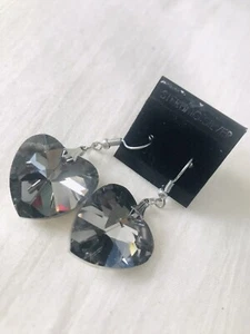 Fashion Woman Heart Rhinestone Gray Earrings - Picture 1 of 5