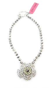 NWT Betsey Johnson Whiteout Large Flower Pendant Cherry Bead Necklace - Picture 1 of 4