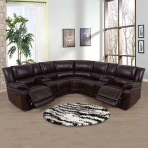 Brown Leather 2-Recliners Sectional Set/ Cupholders/Console Storage - Picture 1 of 24