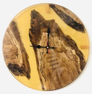 RESIN WALL CLOCK with LIVE EDGE WOOD - 16 inch - Picture 1 of 6