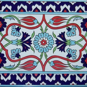 Red, Green & Blue 8"x8" Ottoman Iznik Floral Pattern Ceramic Tile BORDER  - Picture 1 of 1