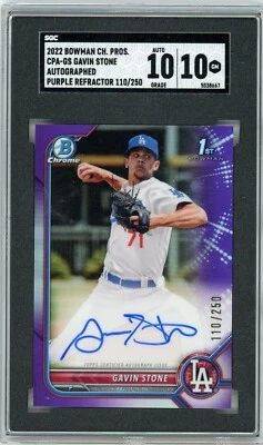 2022 Bowman Chrome Gavin Stone #CPA-GS Auto PURPLE /250 SGC 10 Gem Mint - Image 1 of 2