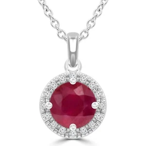 1.43 CT Round Red Ruby Halo Pendant Necklace 14K White Gold - Picture 1 of 4