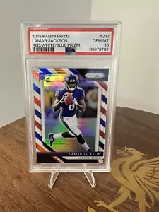 LAMAR JACKSON 2018 Panini Prizm Red White & Blue RC Gem Mint PSA 10 #212 💈 - Picture 1 of 2