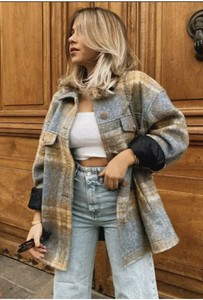 Zara Beige Checked Coats, Jackets 