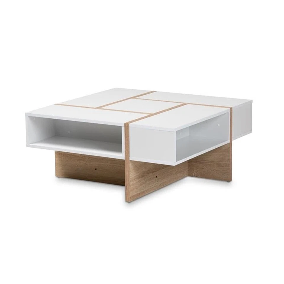 Baxton Studio Rasa Two-tone White and Oak Finished Wood Coffee Table