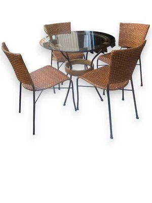 Juego de comedor de 5 piezas de bambú y mimbre de ratán de 36" con tapa de vidrio Foto 1 de 4