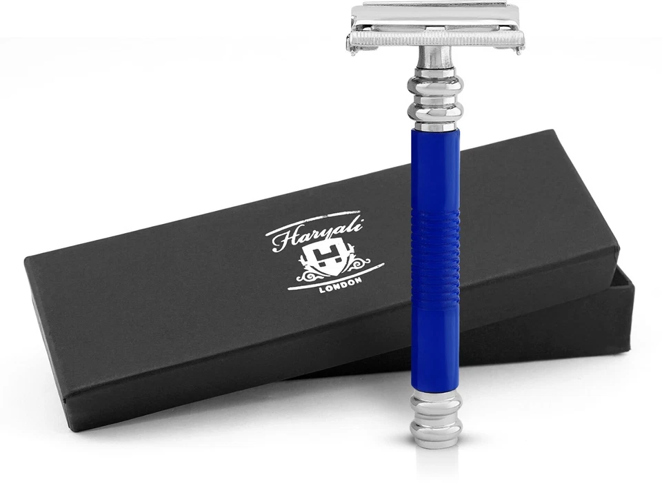 HARYALI LONDON Butterfly Safety Razor for Men and Women Metallic NonSlip Double Edge Razor Blue