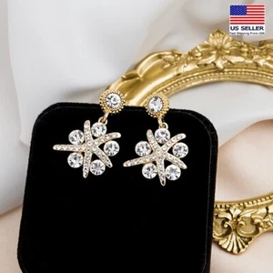 Gorgeous Women 925 Sterling Silver Earrings Retro 3D Crystal Big Starfish 1593 - Picture 1 of 4