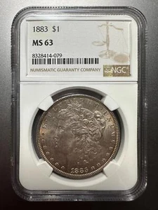 1883 Morgan $1 Dollar NGC MS 63 - Beautiful Light Pink/Orange Toning on Obverse! - Picture 1 of 4