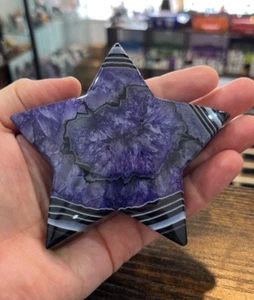PURPLE SARDONYX Carved Star Natural Crystal Decoration Carving 11cm - Picture 1 of 4
