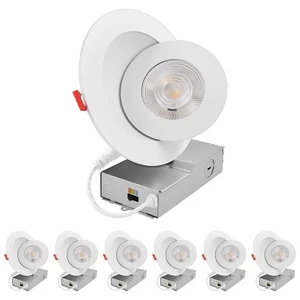 LUXRITE 6 in. Gimbal Recessed Light J-Box 5CCT Dimmable 15W 1000LM ETL 6PK - Picture 1 of 7