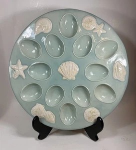 "Bandeja para huevos de Devild Shoreline Collection plato pintado a mano 13"" para estudio en casa" - Imagen 1 de 8