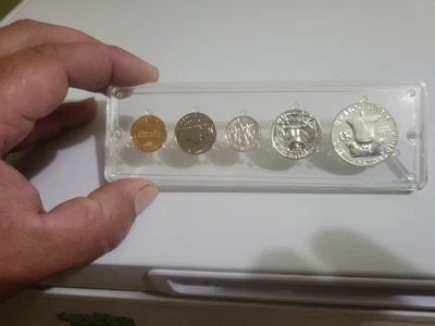 1959 Franklin Set. Penny Nickel Dime Quarter And Half Dollar This Is A Rare Set. - Image 1 of 2