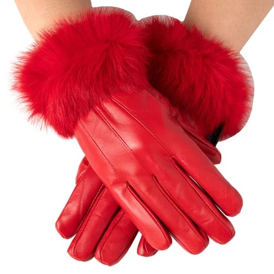 Alpine Swiss Womens Dressy Gloves Genuine Leather Thermal Lined Faux Fur Cuffs - Image 1 of 4