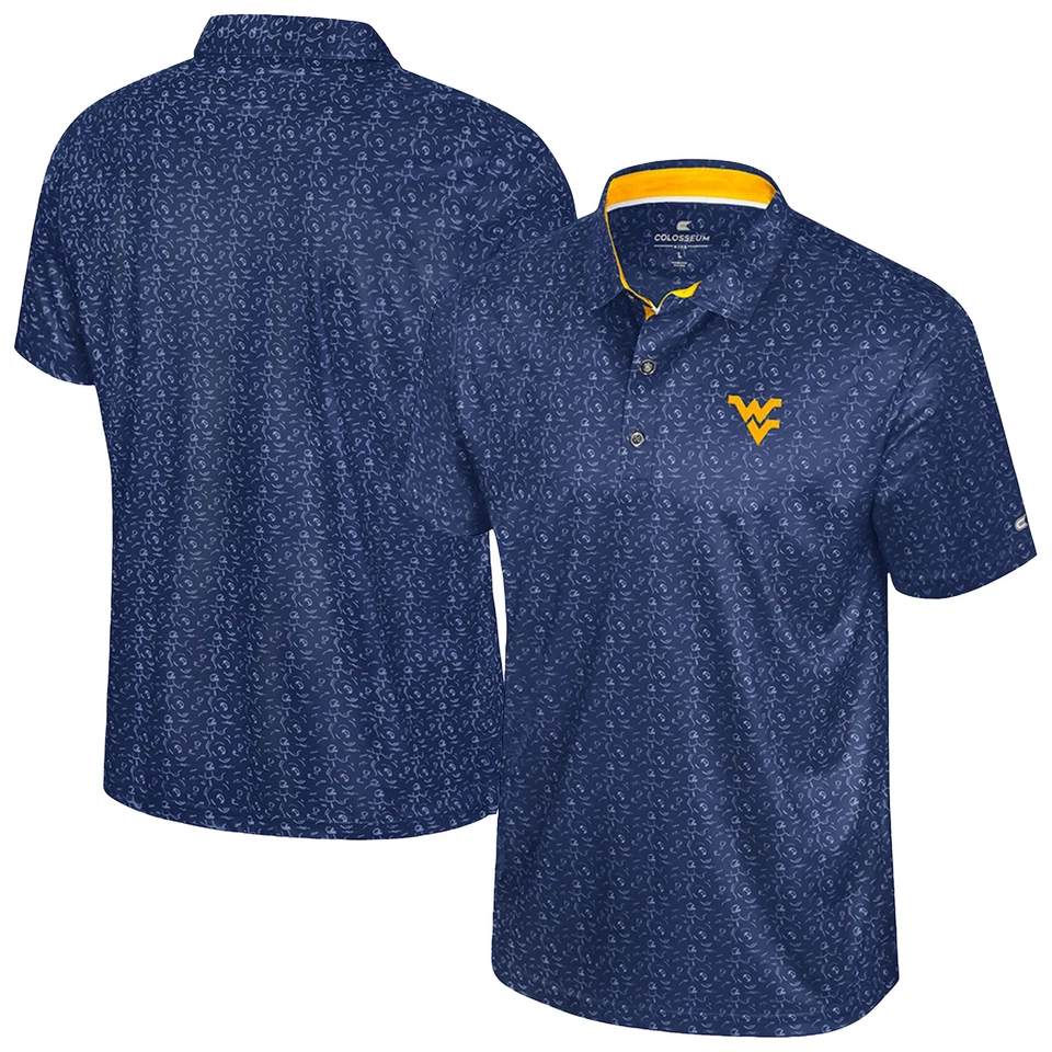 Men's Colosseum  Navy West Virginia Mountaineers Football Print Polo - Image 1 of 4