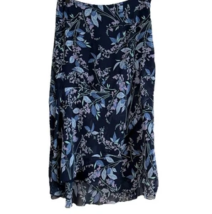 Vintage Y2k Midirock Gr. 20 W Cottagecore Fee marineblau Blumen Chiffon asymmetrischer Saum - Bild 1 von 11