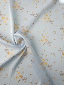 Pale Blue Vintage Floral Crinkle Poly Satin Fabric Fabric - Picture 1 of 5