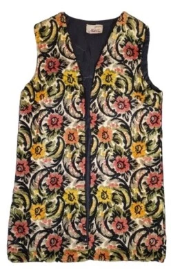Colete Feminino Aladdin Tapeçaria Médio Preto Floral Vintage Boho Hippy Anos 70 - Imagem 1 de 4
