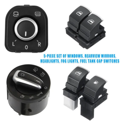 5Pcs Chrome Window Headlight Mirror Switch Set for VW Passat B6 Golf Jetta MK5 — 第 1/4 张图片