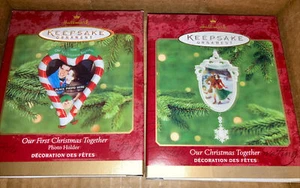 (2) 2000 Hallmark Photo Holder Ornament Our 1st Christmas Together Picture Frame - Picture 1 of 4
