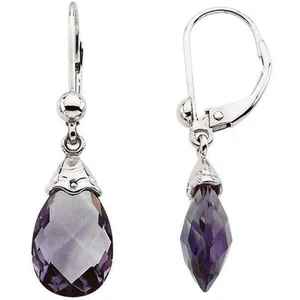 Pendientes de amatista Briolette en oro blanco de 14 K - Imagen 1 de 2