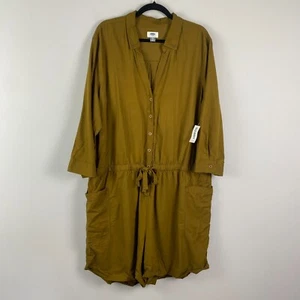 Old Navy Moss Green Collared Utility Romper Pockets Size XXL Drawstring Waist - Picture 1 of 10