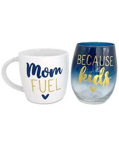 Tmd Holdings Mom Fuel/Because Kids Mug & Stemless Wine Glass 2 Pc - Picture 1 of 3