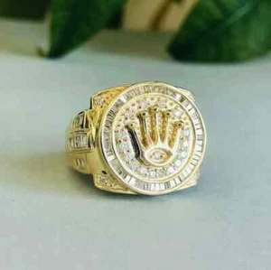 4.00Ct Round Lab Created Diamond Rolex Band Men's Ring 14K Yellow Gold Plated