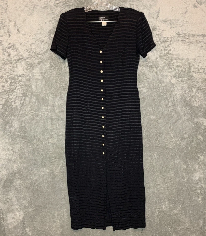 Vtg Dawn Joy Women Witchy Grunge Whimsigoth Button Front Stretch Maxi Dress 3 - Image 1 of 4