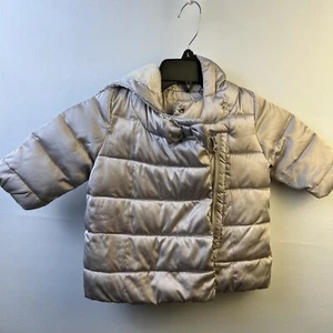 GAP Baby Puffer Jacket Fur Trim Hood Girls Size 6-12 Months - Picture 1 of 12