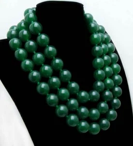 20mm Round Natural Green Jade Necklace for Women 3 Strands 18-23" Stone Jewelry - Picture 1 of 5