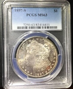 1897-S Morgan Silver Dollar MS63 PCGS Nice Toning - Picture 1 of 5