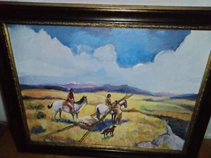 ED LARSON - SANTA FE - LISTED AMERICAN FOLK ARTIST OIL Native American Image - Picture 1 of 7
