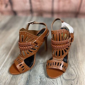 VINCE CAMUTO WOMENS BROWN LEATHER PEEK A BOO TOE HEELS NEW READ DESCRIPTION - Picture 1 of 7