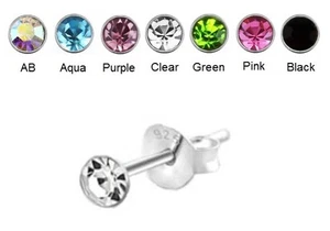 Crystal Stud Earrings - 925 SILVER - 1.5mm 2mm 3mm 4mm 5mm 6mm - Single or Pair - Picture 1 of 2