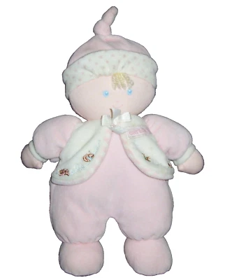 Carters Just One Year Pink Velour Baby Doll Teddy Bear Vest Plush Stuffed Rattle - Image 1 of 2