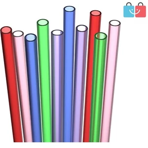 20 Long Reusable BPA-Free Plastic Straws + Cleaning Brush - 9½" Assorted Colors - Picture 1 of 3