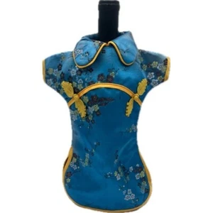 Asiatisches Kleid Weinflasche Abdeckung Geschenktüte Dekor - Urlaub - 10,25" hoch - Bild 1 von 6