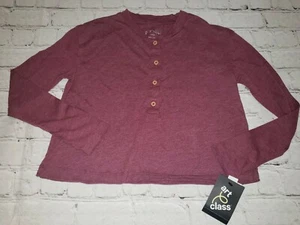 NWT Girls' Boxy Henley Long Sleeve T-Shirt Maroon art class Size L 10/12 - Picture 1 of 3