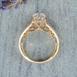 14K Gold 2CT Oval Cut Moissanite Cathedral Engagement Ring Milgrain Diamond