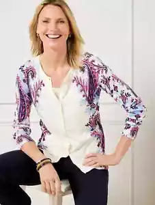 NWT $109 TALBOTS IVORY/MULTI SHADOW PAISLEY CHARMING CARDIGAN SIZE 1X - Picture 1 of 3